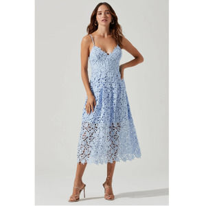 Astr The Label Lace A Line Midi Dress Light Blue- Size Small